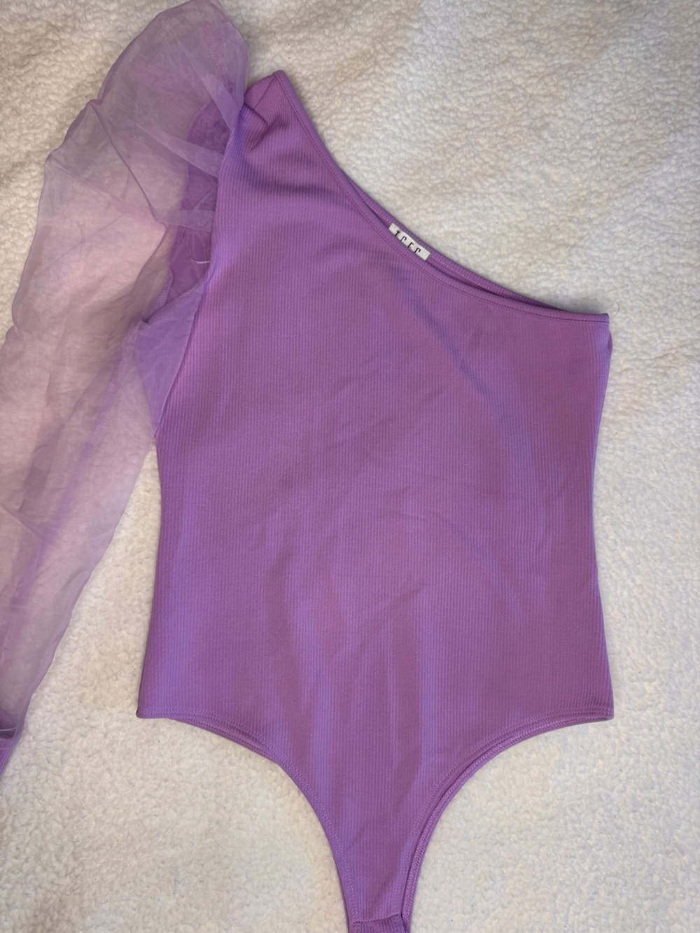 TCEC Lilac One-Shoulder Bodysuit with Sheer Sleeve